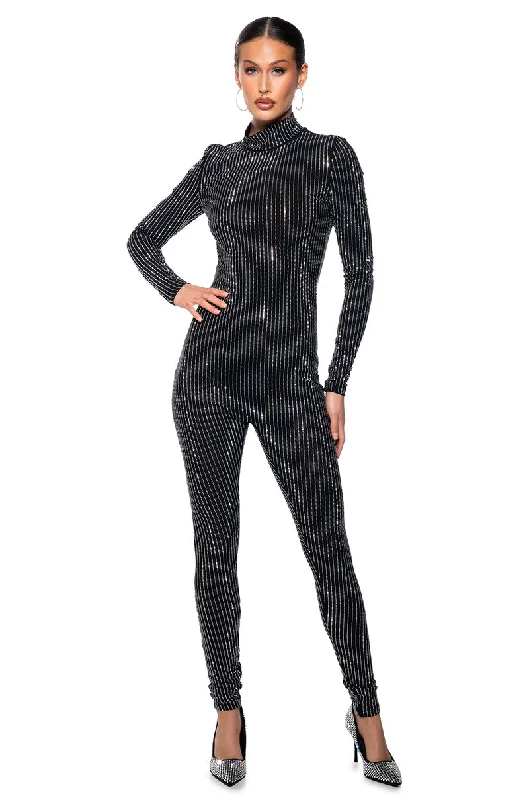 Casual Clothes For Women Playful Elegance ALL ABOUT ME STRIPED RHINESTONE JUMPSUIT