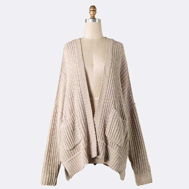 Women's Garments Chic Allure Chenille Cable Knit Cardigan (Brown)