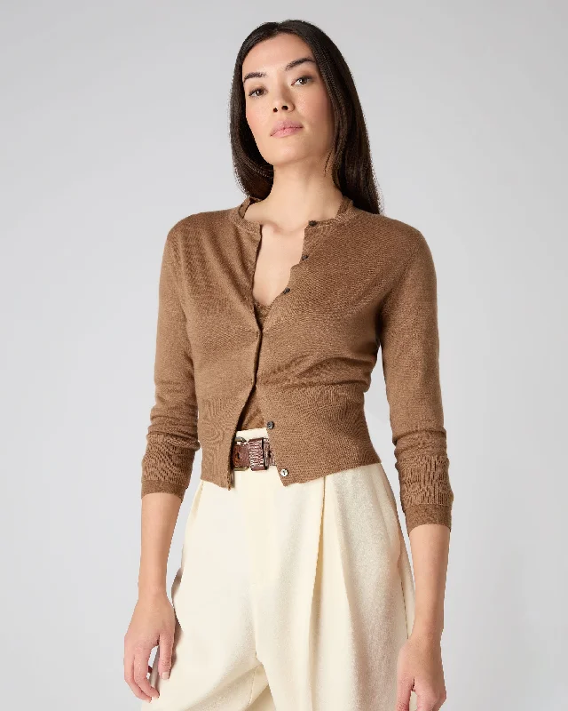 Affordable Women's Clothes Hot Styles Women's Darcie Superfine Cashmere Cropped Cardigan Dark Camel Brown