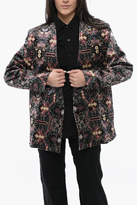 Women's Floral Print Outfit Sophisticated Cut Isabel Marant Velvet Vlakero Blazer With Multicolored Pattern