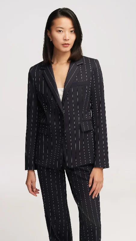 Women's Garments Limited - Time Bundle Copain Blazer in Stretch Wool | Navy Pinstripe