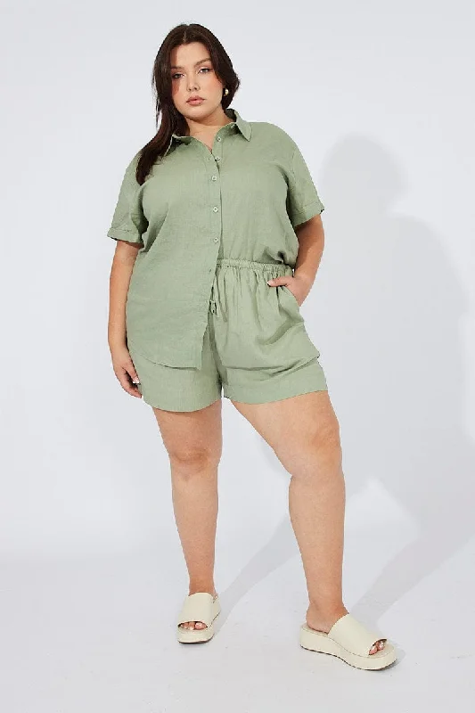 Women's Functional Outfit For Outdoor Activities Inspired By You, Designed For You Green Shorts Mid Rise Linen Blend