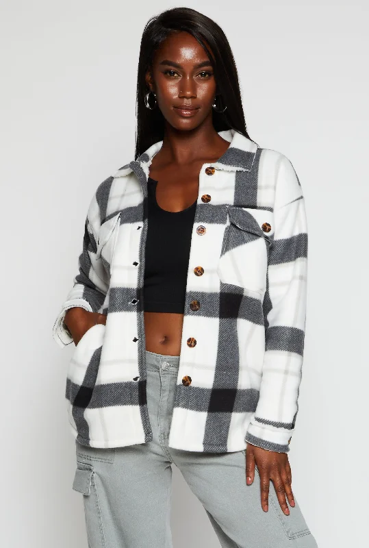 Women's Transitional Apparel Limited - Time Bundle Plaid Sherpa Lined Button Front Shacket