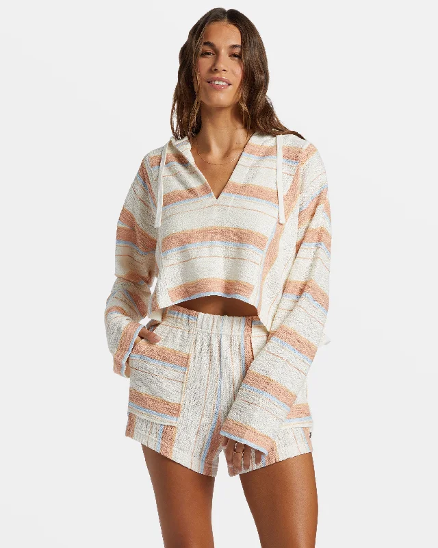 Women's Seasonal Garments Comfort Meets Fashion Todos Santos Poncho Style Hoodie - Cafe Creme Beach Blissed Strip