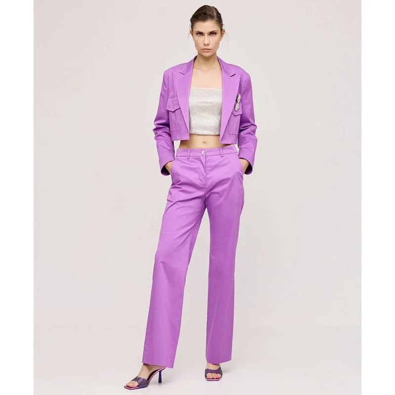 Women's Vacation Outfit Set Seasonal Fashion Access Fashion Violet Cropped Blazer Gabardine