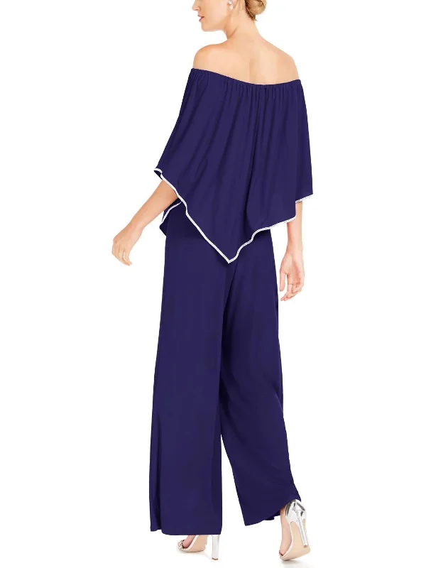 Women's Evening Clothing Forward Trendsetter Juniors Womens Off-The-Shoulder Cocktail Jumpsuit