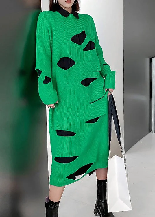 Women's Clothes For The Office Trend Alert Novelty Green O-Neck cozy Knit Sweater Dress Spring