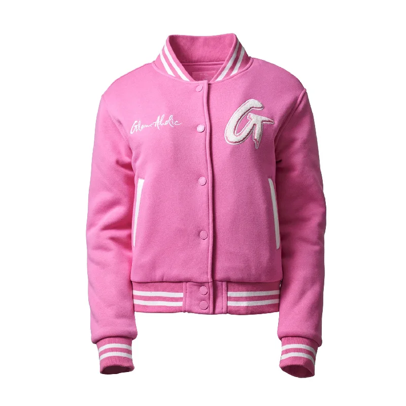 Women's Vintage Garments Seasonal Trend ESSENTIAL VARSITY JACKET - HOT PINK