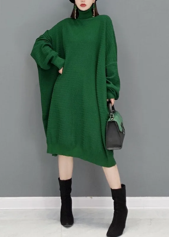 Women's Timeless Attire Spring Fling Sale Fashion Green Turtleneck Knitted Sweater Dress Fall