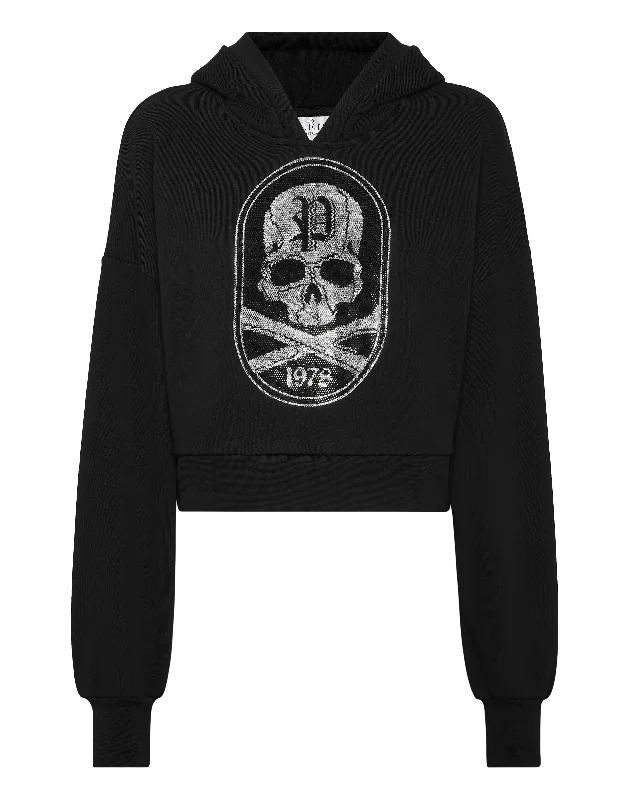 Casual Clothes For Women Premium Style Cropped Hoodie Sweatshirt Strass Skull&Bones