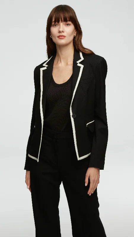 Women's Casual Wear Clothes Inspired By You, Designed For You Piped Blazer in Seasonless Wool | Black/Ivory