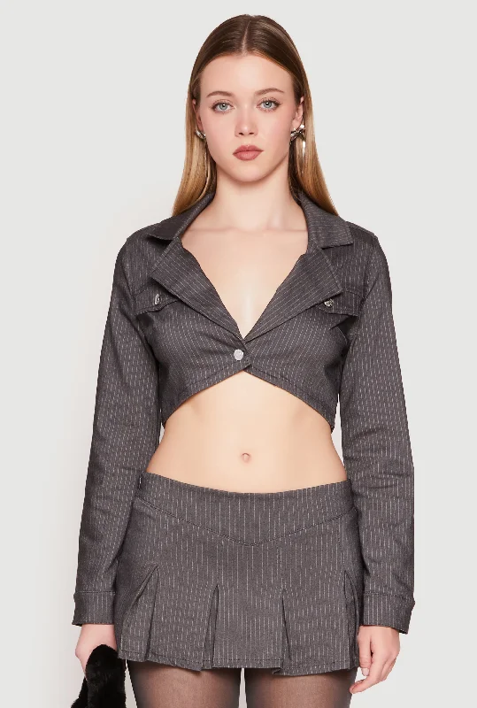 Women's Contemporary Apparel Discounts On Casual Weekend Styles Almost Famous Pinstripe Cropped Blazer