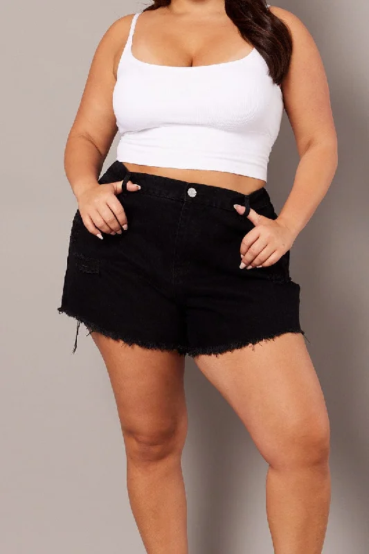 Women's Seasonal Wardrobe Clothing Fashion Forward Black Relaxed Shorts High Rise