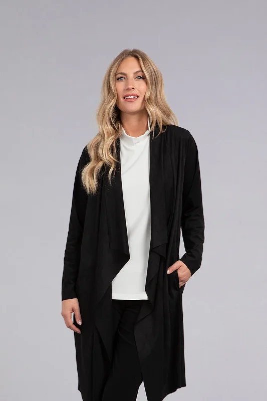 Women's Activewear Apparel Mid - Week Surprise Faux Suede Key Cardigan Long | Black