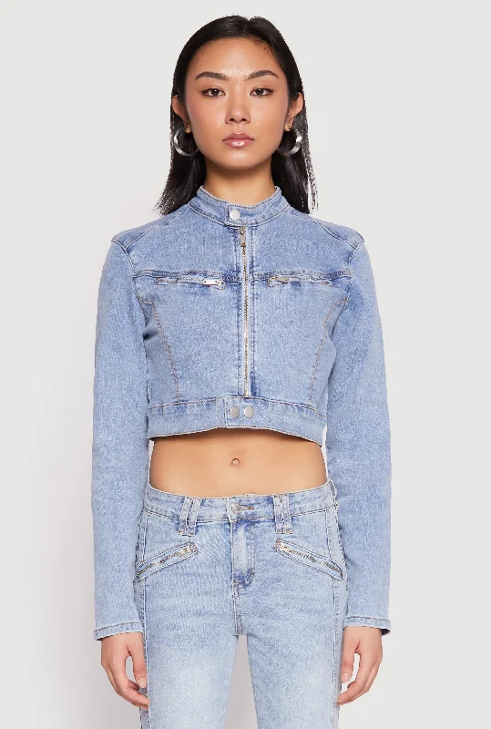 Women's Elegant Apparel Coastal Beach - Inspired Style Almost Famous Denim Moto Cropped Jacket