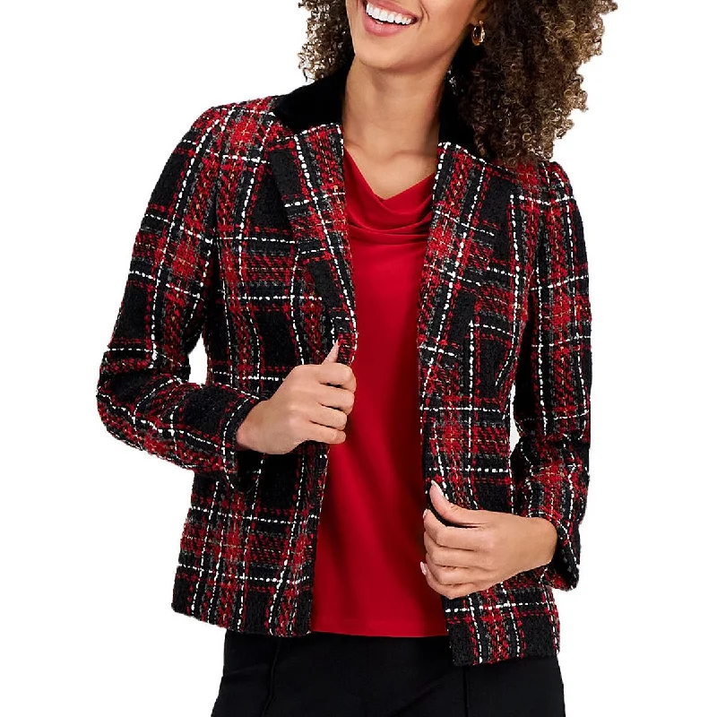 Women's Clothing Apparel Exclusive Sale Womens Collar Tweed Open-Front Blazer