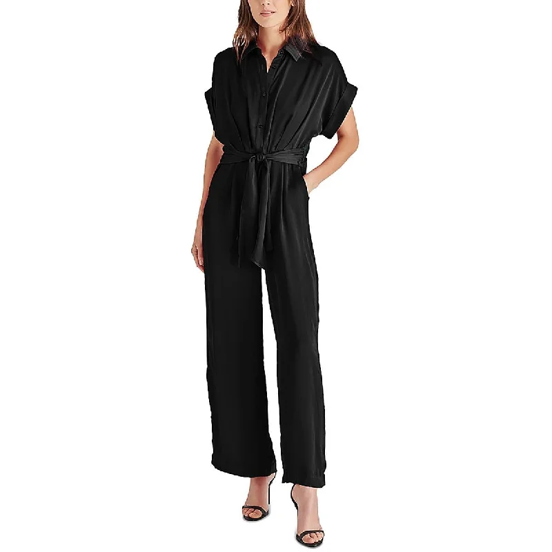 Vintage-Inspired Garments Vibrant Femme Fashion Tori Womens Satin Wide Leg Jumpsuit