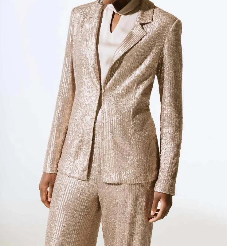 Vintage-Inspired Women's Clothes Flash Sales Sequined Blazer In Matte Gold