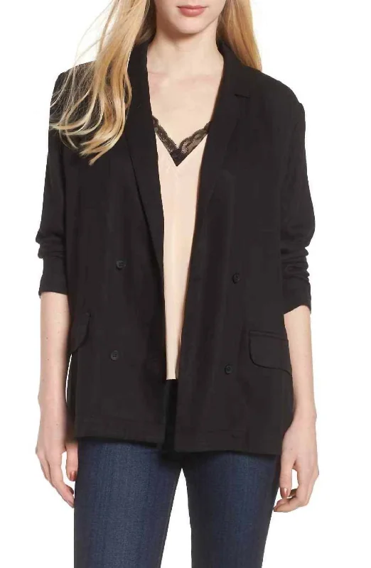 Comfortable Women's Clothing Travel Essentials Drapey Double Breasted Oversized Tencel Blazer In Black