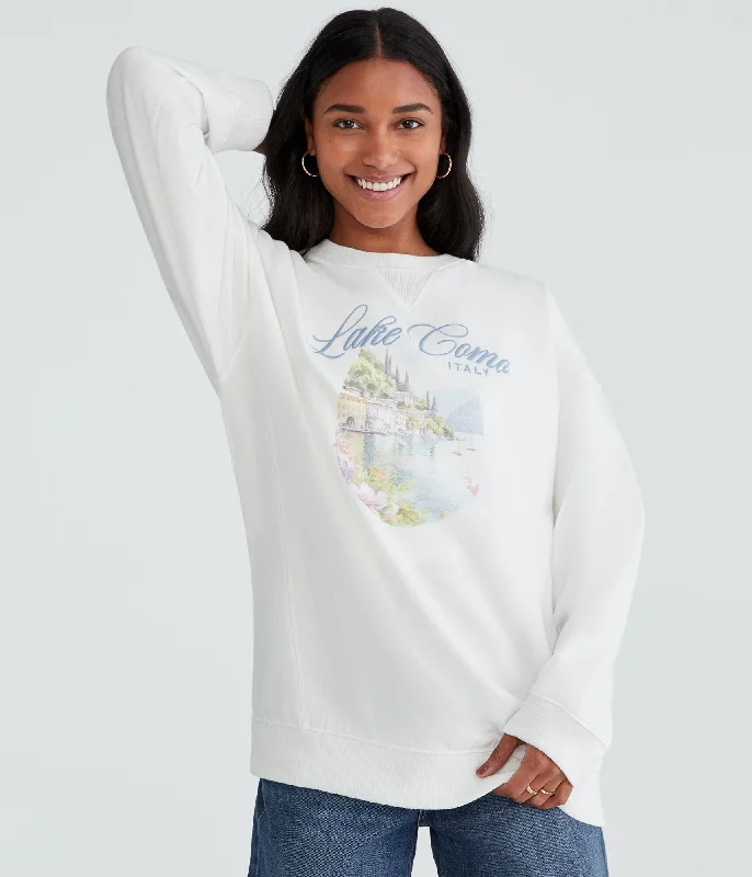 Women's Vacation Garments Trend Leading Collection Aeropostale Lake Como Oversized Crew Sweatshirt