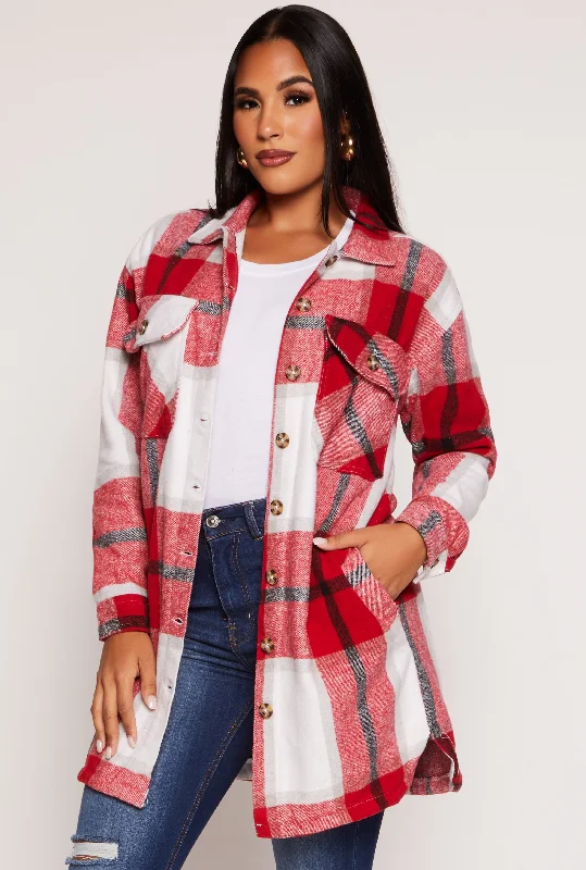 Women's Versatile Apparel Feminine Soft - Hued Styles Plaid Long Shacket