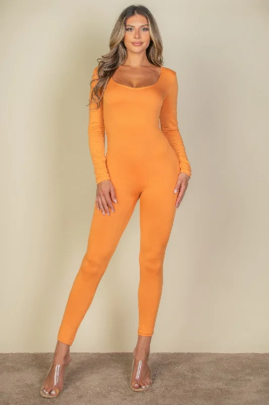 Women's Evening Wear Attire Elevate Your Wardrobe FASHNZFAB Women's Scoop Neck Long Sleeve Bodycon Jumpsuit