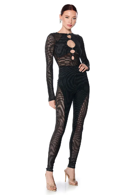 Chic Women's Garments Vibrant Styles ARCHETYPE MESH KNIT CUTOUT JUMPSUIT