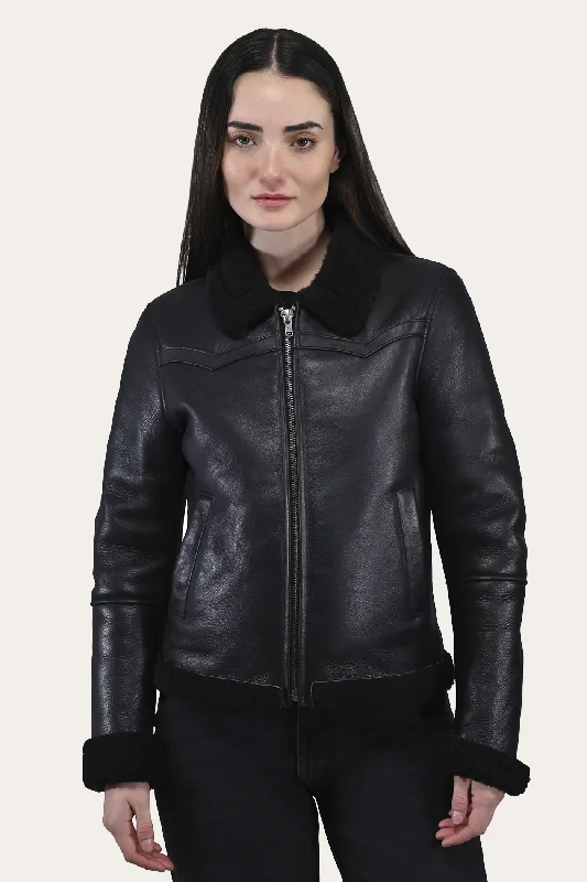 Affordable Luxury Women's Garments Elevated Style Women's Leather Jacket With Sherling Collar And Cuffs