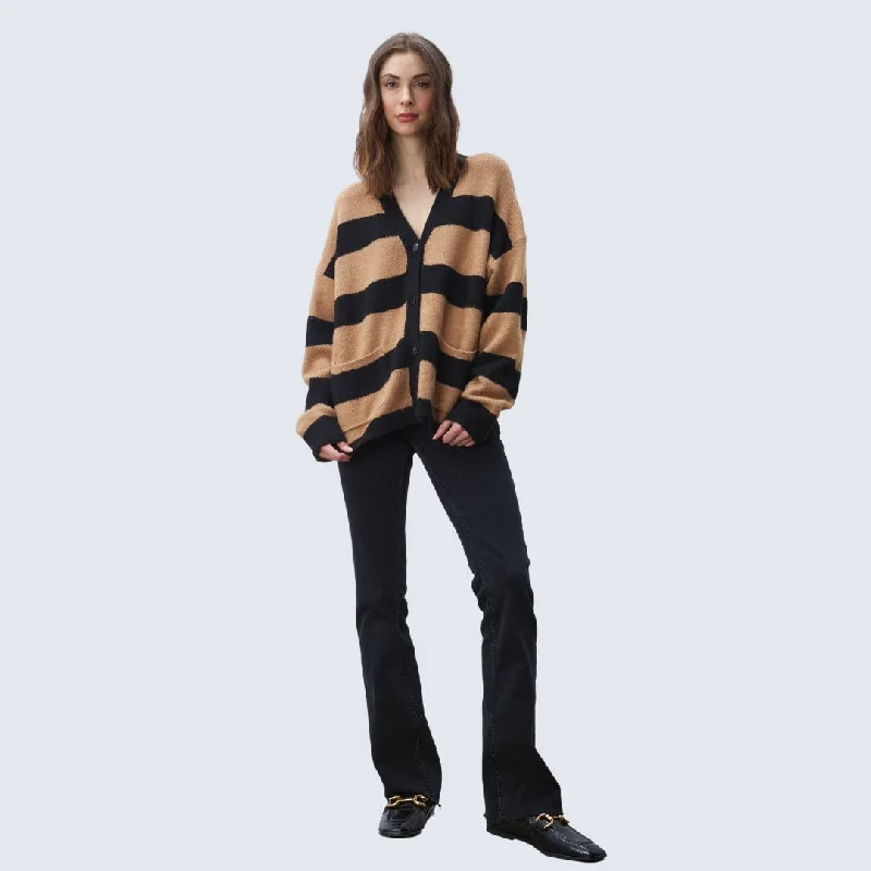 Plus-Size Women's Garments Feminine Soft - Hued Look Phillie Cardigan (Walnut Stripe)