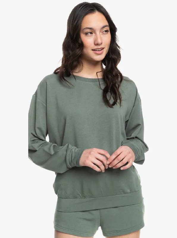 Affordable Women's Clothes Trendy Street Style Surfing By Moonlight B Cozy Lounge Top - Agave Green