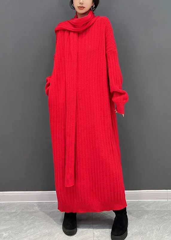 Formal Clothing For Women Chic Outfits Beautiful Red Turtleneck Knit Ankle Dress Fall