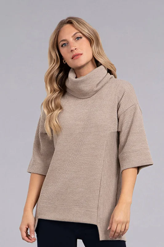 Women's Elegant Apparel Father'S Day Deals Step Hem Elbow Sleeve Rib Sweater | Camel