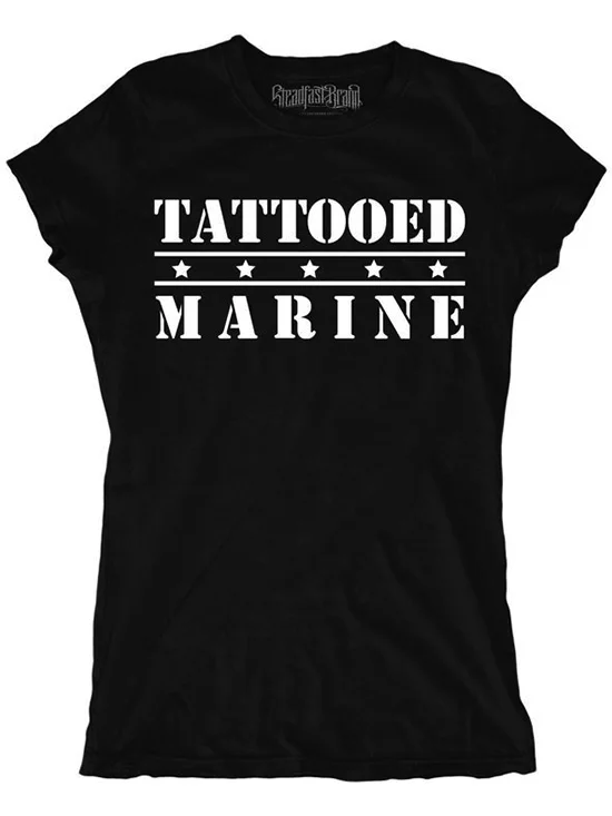 Women's Athletic Garments Unleash Your Trend Driven Style Women's Tattooed Marine Tee