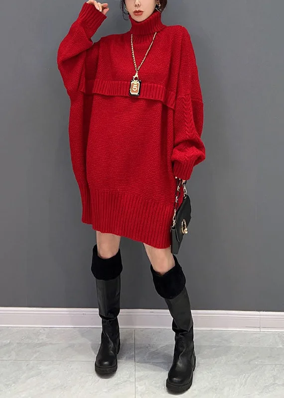 Women's Holiday Clothes Budget-Friendly Fashion Fashion Red Hign Neck Oversized Thick Knit Sweaters Winter