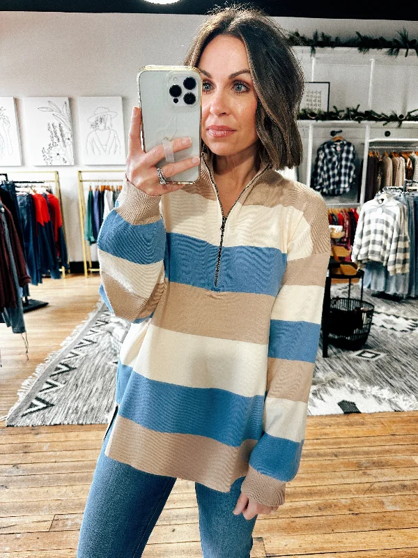 Women's Clothing And Garments Sets Boho - Chic Festival - Ready Style Shelly Striped Half Zip Pullover