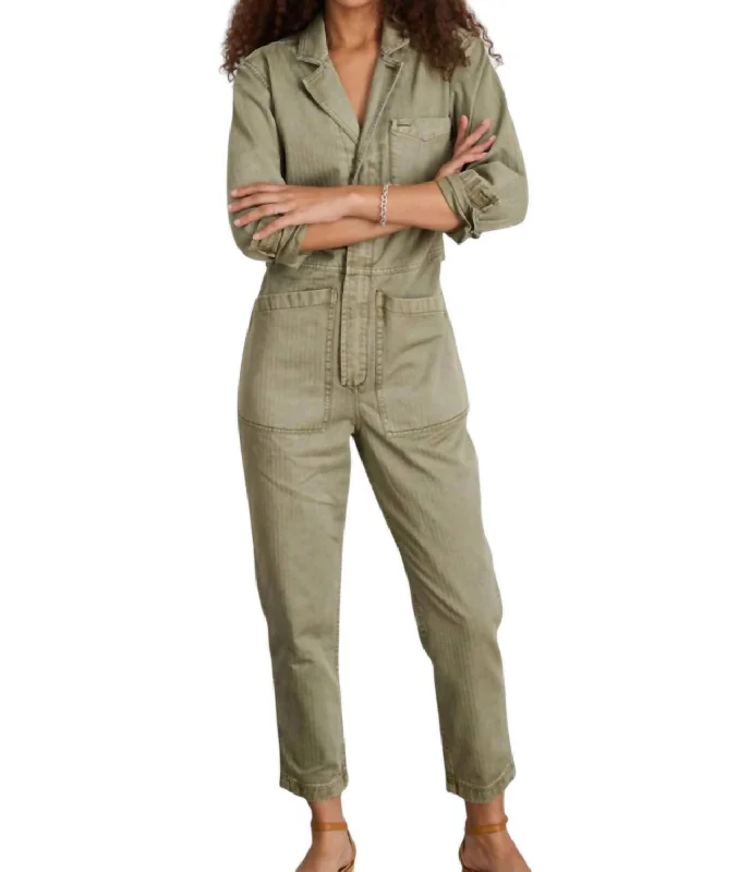 Chic Women's Outfit Chic Trend Collection Standard Zip Jumpsuit In Vintage Olive