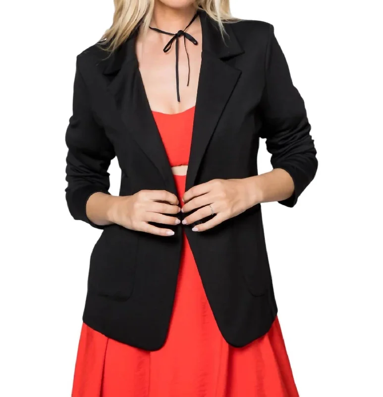 Stylish Outerwear Clothes For Women Attire Sale Ponte One Button Patch Pocket Blazer In Black