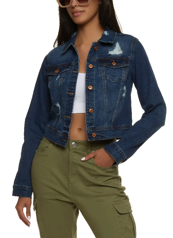 Women's Stylish Professional Apparel Buy More, Save More WAX Distressed Denim Jacket