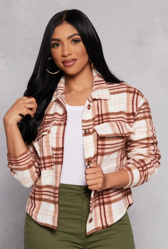 Women's Resort Apparel Score Big On Glamorous Red - Carpet Styles Fleece Plaid Button Front Shacket