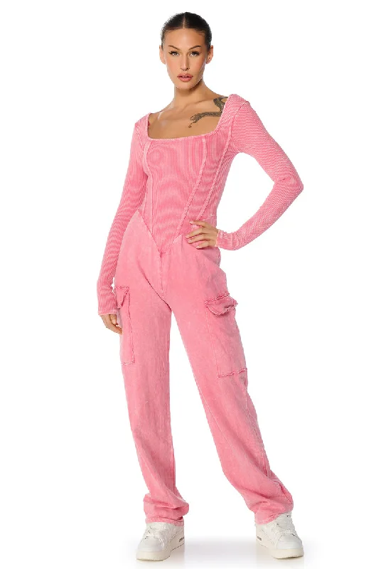 Women's Functional Outdoor Garments Effortless Comfort MILLIE CORSET CARGO JUMPSUIT IN PINK